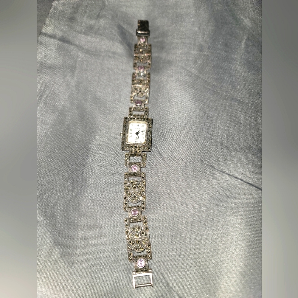 Sterling silver watch with marcasite and amethyst stamped 925💜